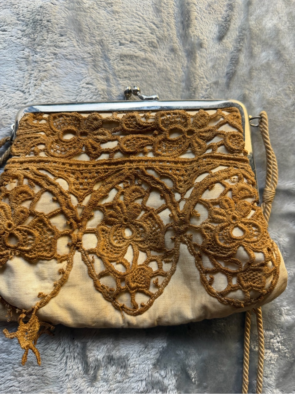 Womens Crochet Overlay Crossbody Bag in Mustard